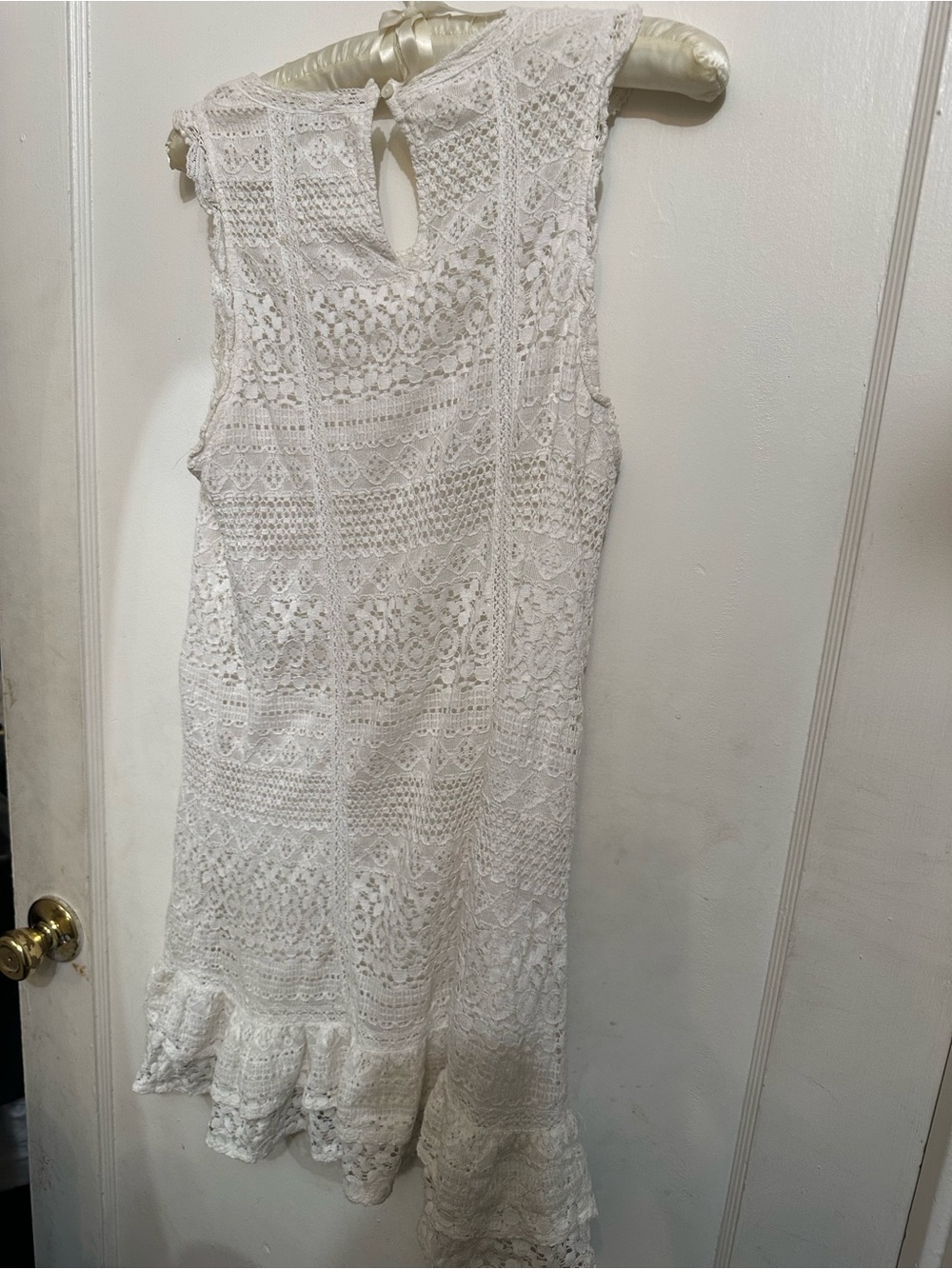 JOE White Crochet Lace Tunic Dress – Sleeveless – Ruffle Hem – Size M – Boho